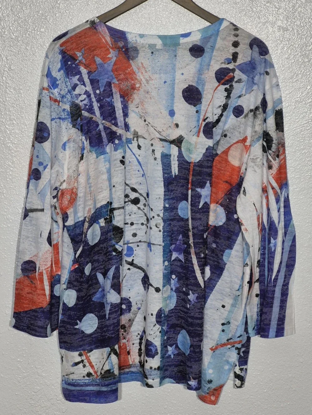 Jess & Jane Tunic Womens 3X White Blue Patriotic Americana Burnout Artsy Boho LS - Picture 3 of 5